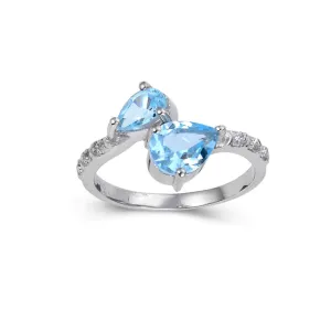 Blue Topaz Dual Teardrop Ring