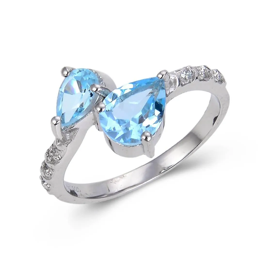 Blue Topaz Dual Teardrop Ring