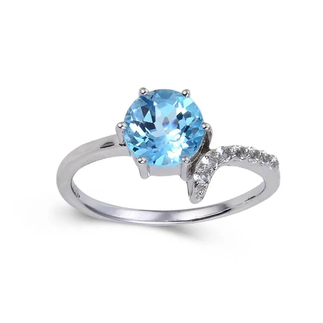 Blue Topaz Round Shaped Classic Ring