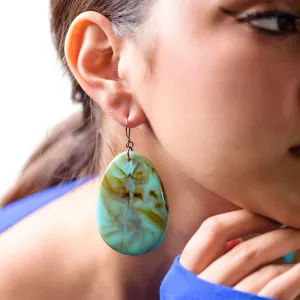 Bold Marbled Turquoise Teardrop Earrings