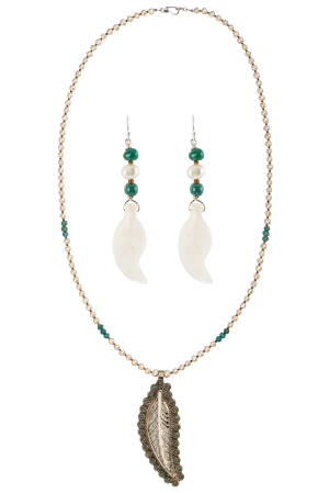 Breathe Deep Pearl & Turquoise Carved Feather Set