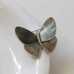 Butterfly Colorful Black Mother of Shell Brooch