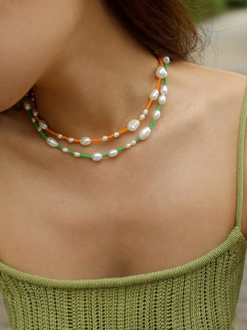 Candy Color Freshwater Baroque Pearl Bead Necklace