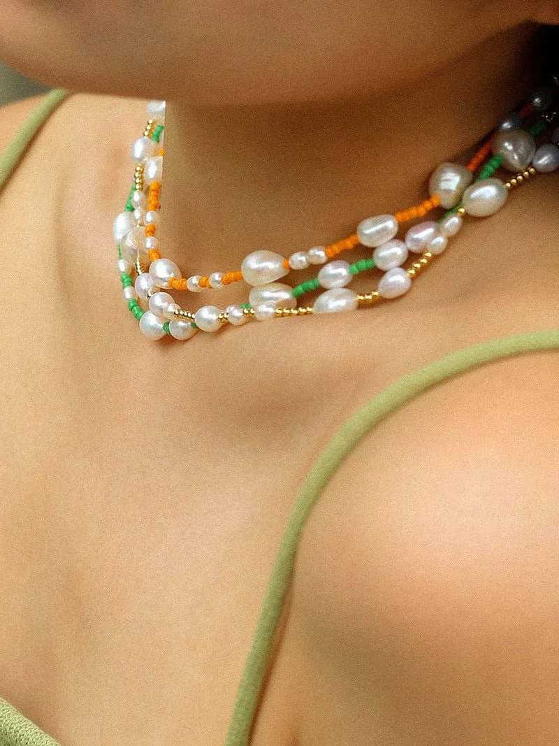 Candy Color Freshwater Baroque Pearl Bead Necklace