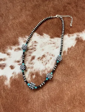 Checkered Dice Beaded Necklace