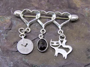 Cheshire Cat & Clock, Silver Brooch