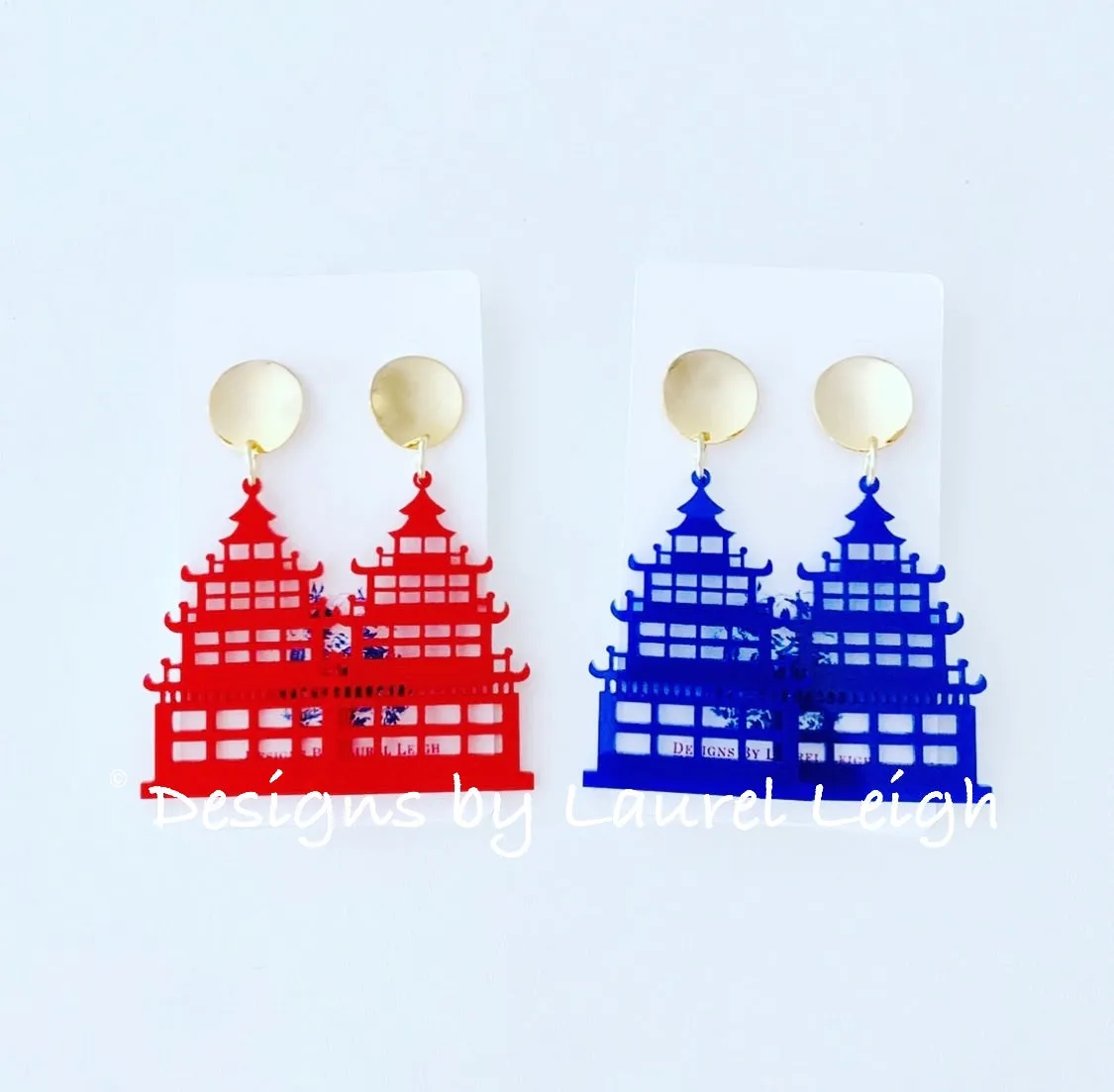 Chinoiserie Acrylic Pagoda Earrings