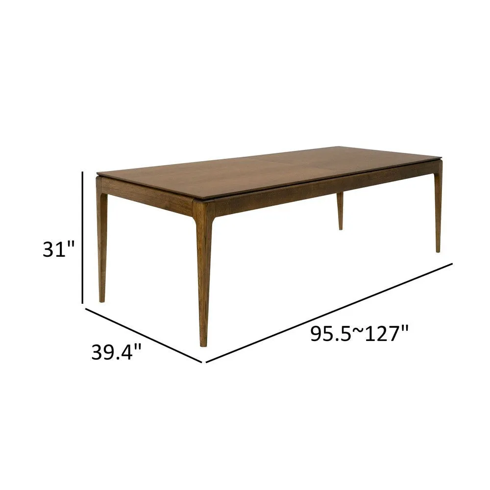 Cid Tiara 96-127 Inch Extendable Dining Table, Rectangular, Brown Oak Wood By Casagear Home