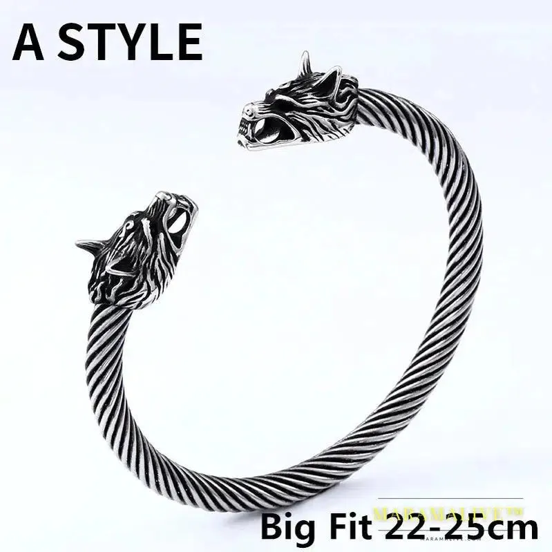 Classic Animal Viking Double Wolf Head Adjustable 316L Stainless Steel Men's Bracelet  Fashion Double Snake Heads Jewelry