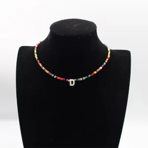 Colorful Beaded Choker Necklaces with Personalized A-Z Initial Letter Charm