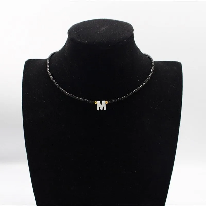 Colorful Beaded Choker Necklaces with Personalized A-Z Initial Letter Charm