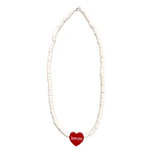 Conversation Heart White Beaded Necklace - Red Love You