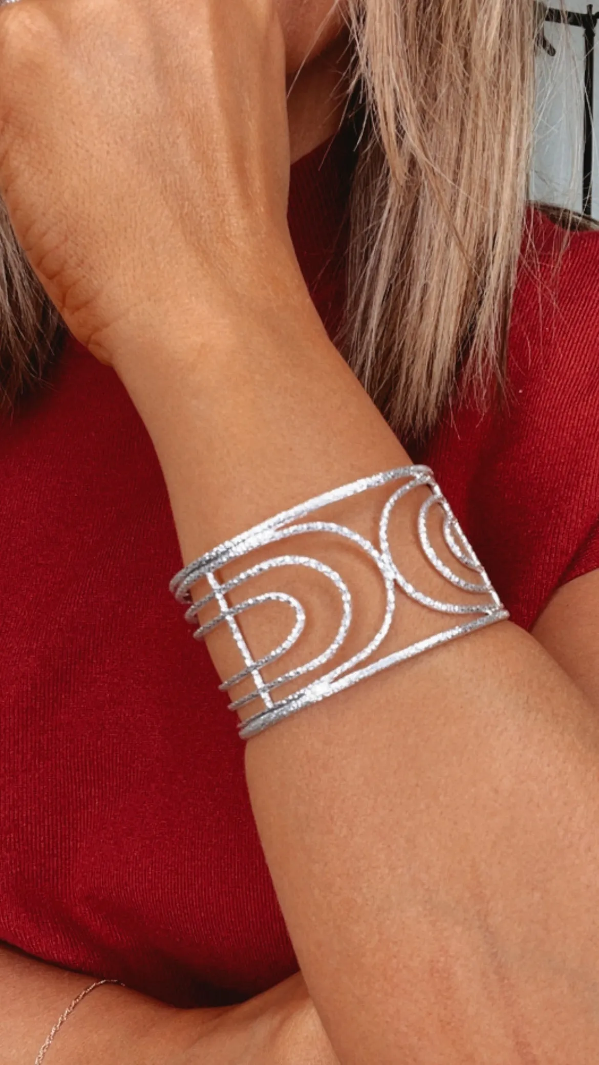 Cut Out Metal Cuff Bracelet, Silver