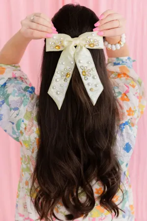 Daisy Crystal and Pearl Yellow Shimmer Bow Barrette [Brianna Cannon]