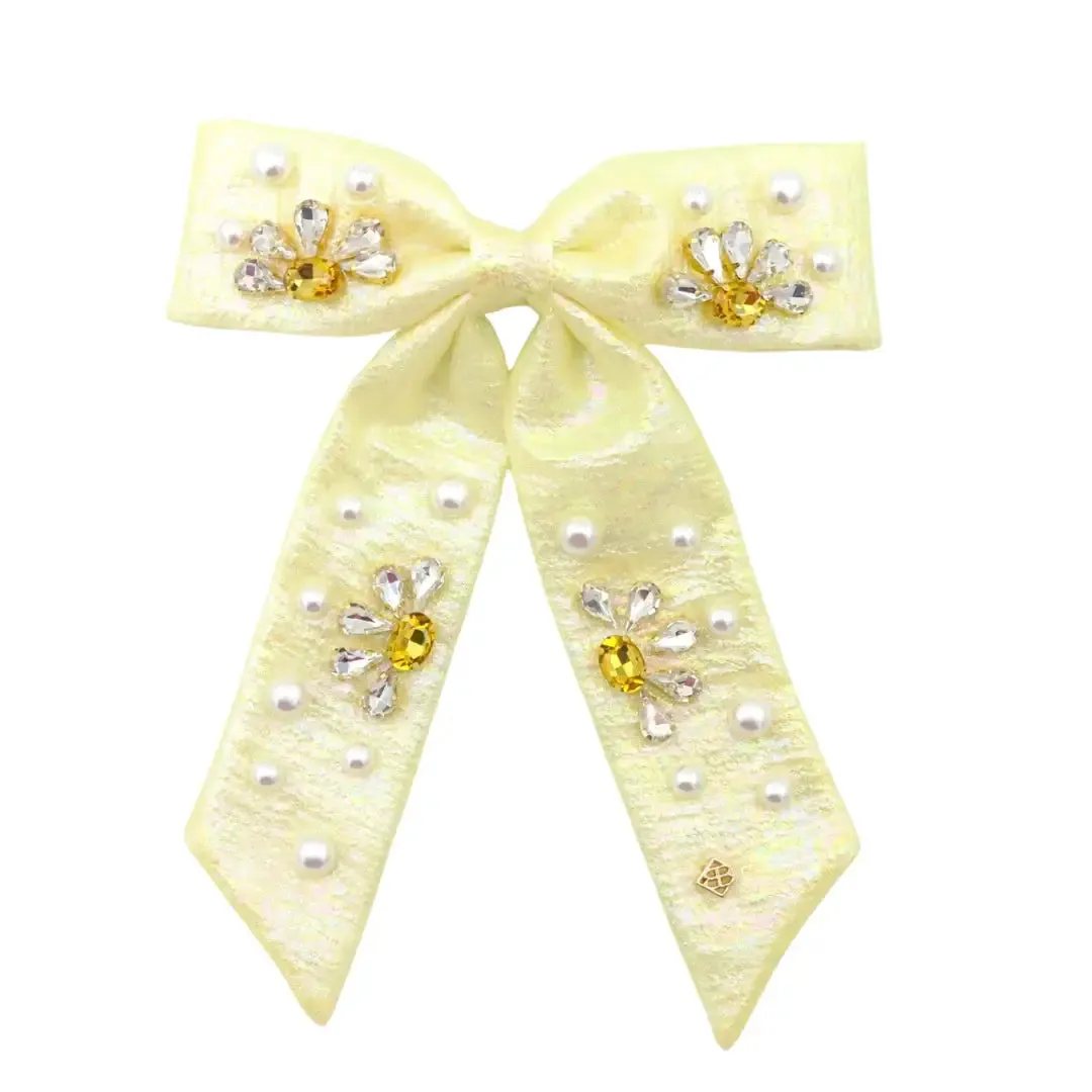 Daisy Crystal and Pearl Yellow Shimmer Bow Barrette [Brianna Cannon]