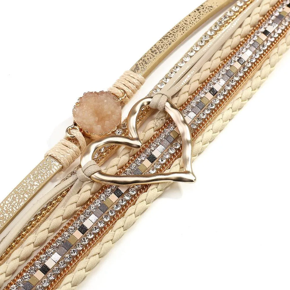 'Dalgu' Heart Charm Cuff Bracelet - beige