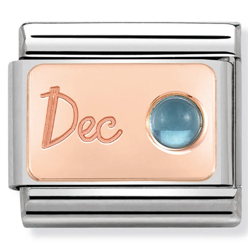 December (Light Blue Topaz) Birthstone Rose Gold Charm