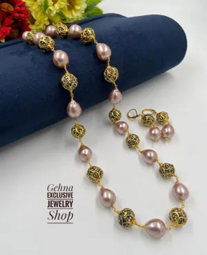 Designer Handmade Rose Gold Color Beaded Pearls Necklace For Woman