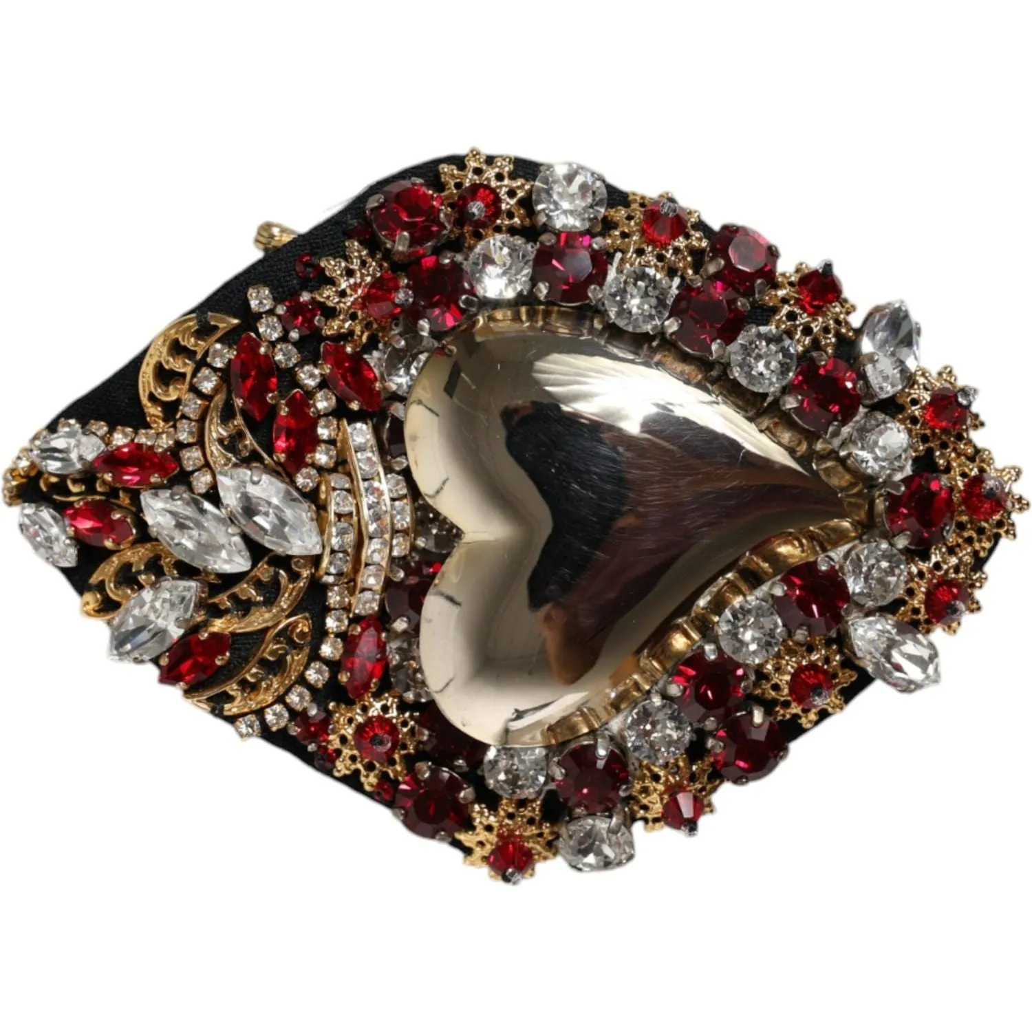 Dolce & Gabbana Gold Tone Brass Sacred Heart Crystal Embellished Brooch