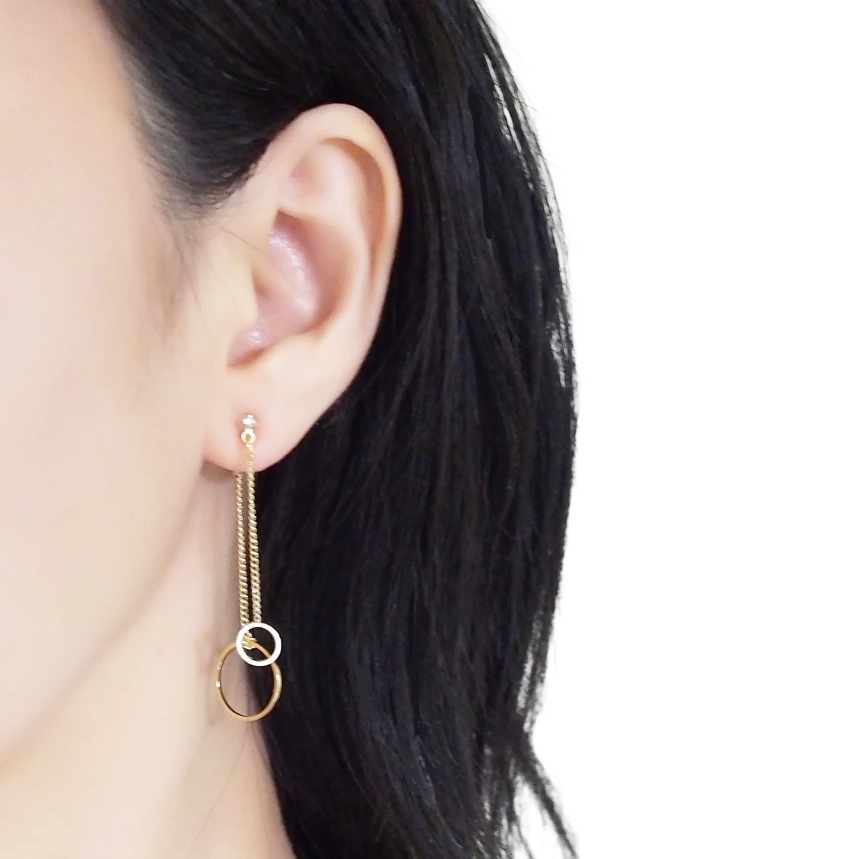 Double sided hoop invisible clip on earrings ( Gold tone )