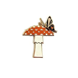 Enamel Pin - Mushroom and Butterfly by Amber Leaders Designs