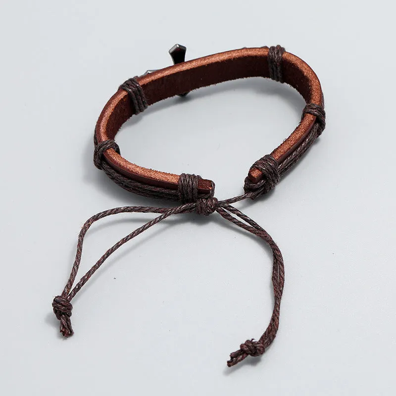 Fashion and Trendy Accessories Personality Handmade Braided Leather Bracelet Simple Pull Adjustable Vintage Leather Bracelet