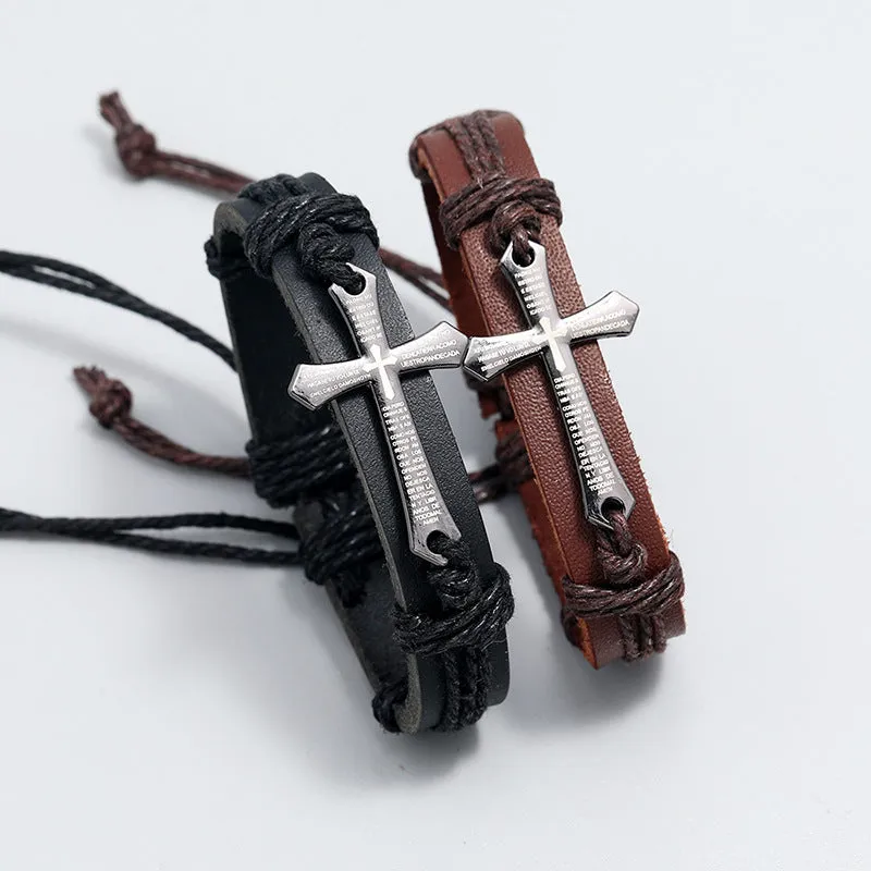 Fashion and Trendy Accessories Personality Handmade Braided Leather Bracelet Simple Pull Adjustable Vintage Leather Bracelet