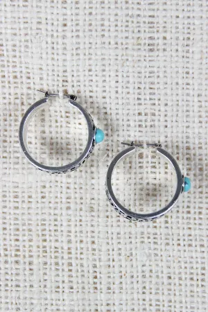 Filigree Hoop Turquoise Stone Earrings