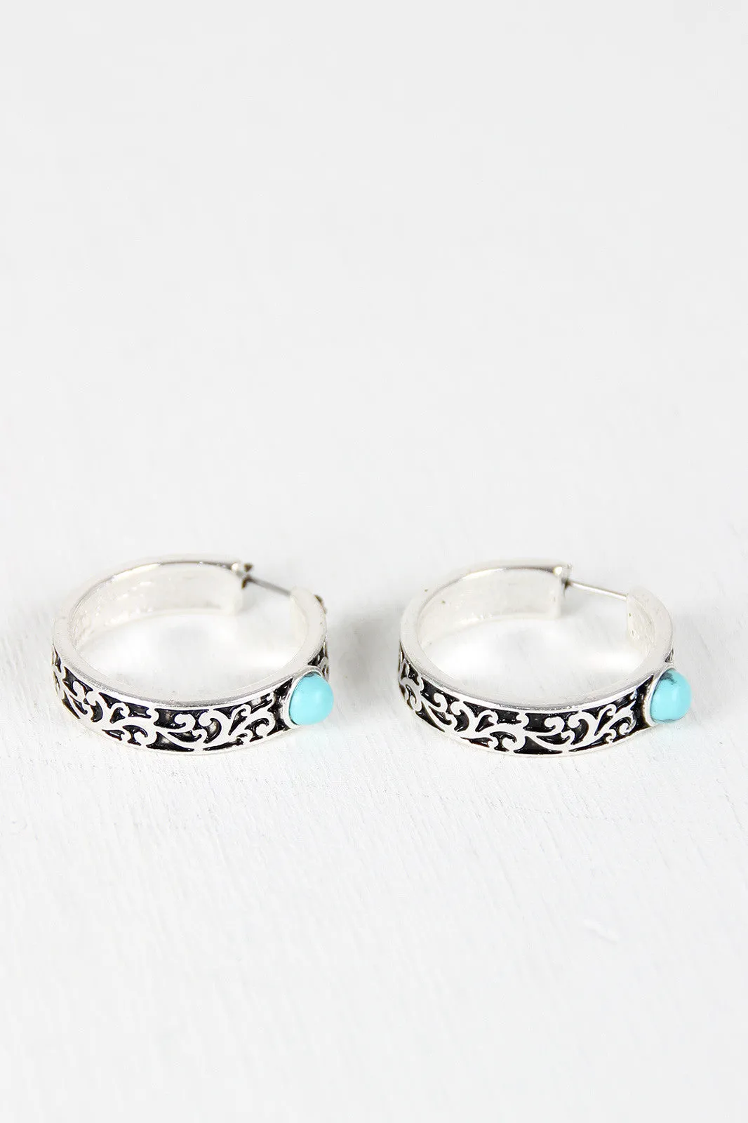 Filigree Hoop Turquoise Stone Earrings