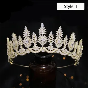 Full Cubic Zirconia Wedding Tiara Crow Water Drop CZ Party Hair Accessory