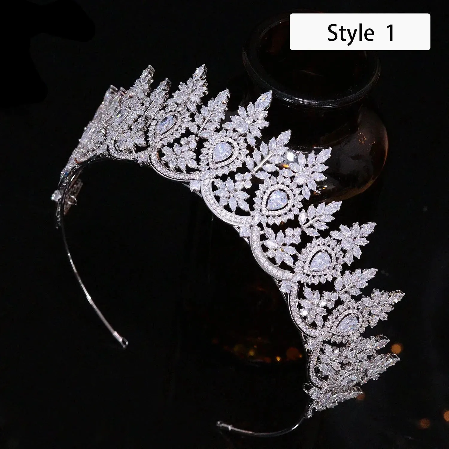 Full Cubic Zirconia Wedding Tiara Crow Water Drop CZ Party Hair Accessory