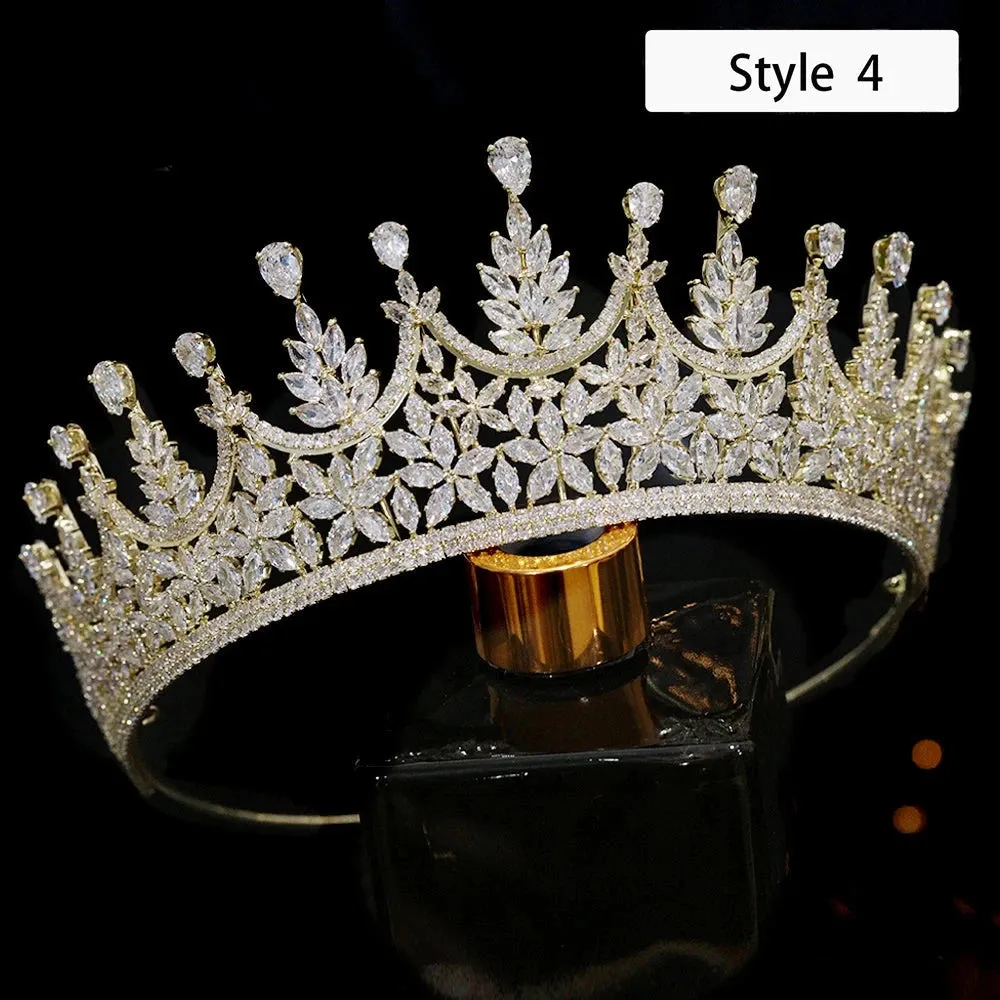 Full Cubic Zirconia Wedding Tiara Crow Water Drop CZ Party Hair Accessory