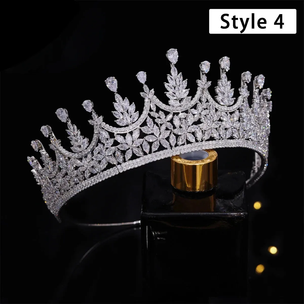 Full Cubic Zirconia Wedding Tiara Crow Water Drop CZ Party Hair Accessory