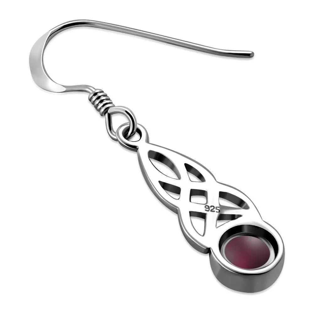 Garnet Stone Celtic Silver Earrings