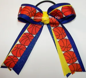 Glitter Basketball Royal Yellow Ponytail Bow