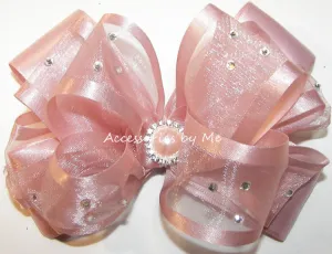 Glitzy Blush Pink Organza Satin Hair Bow