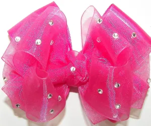 Glitzy Shocking Pink Organza Satin Hair Bow