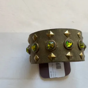 Gold and Olive Studded Leather Cuff Bracelet