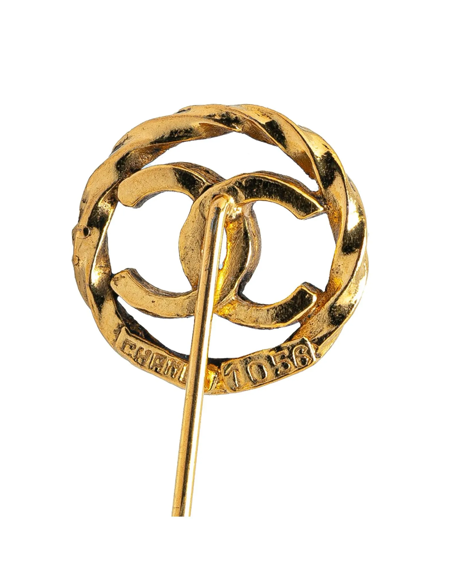 Gold Plated Brooch with CC Design and Pin Closure