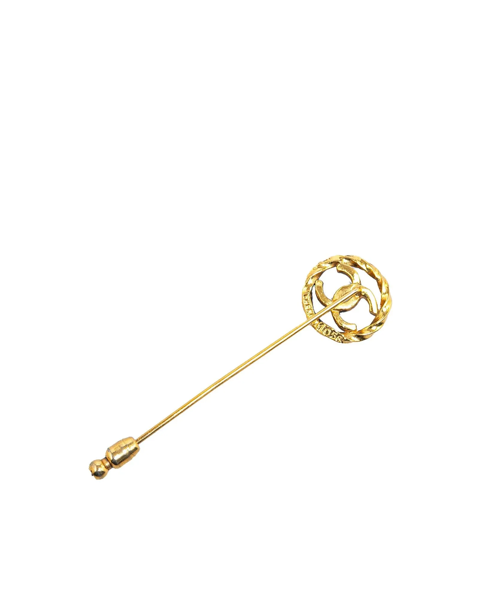 Gold Plated Brooch with CC Design and Pin Closure