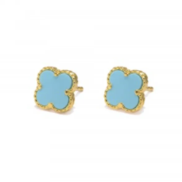 Gold Turquoise Clover Shape Studs