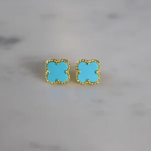 Gold Turquoise Clover Shape Studs