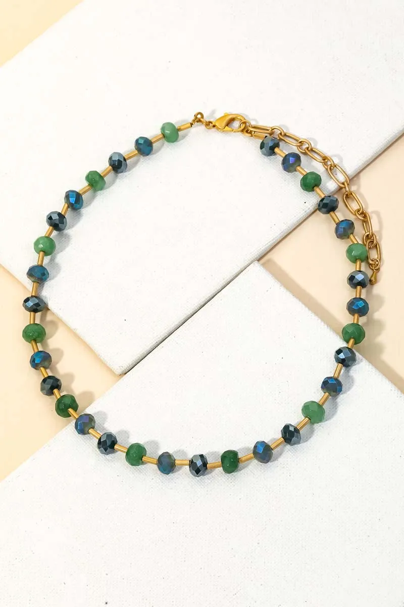 Green Beaded Chain Necklace with Lobster Clasp