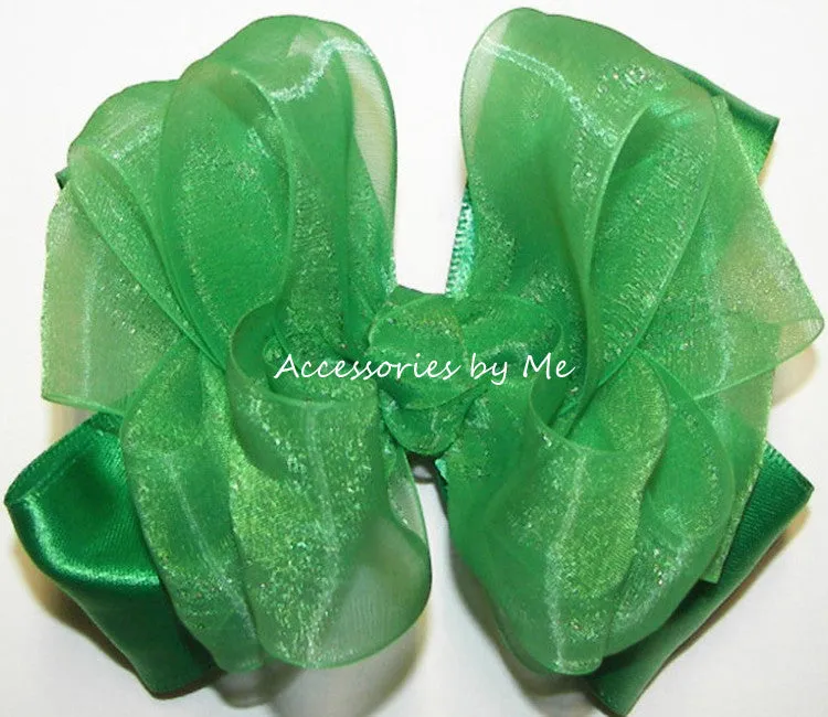 Green Organza Satin Hair Bow