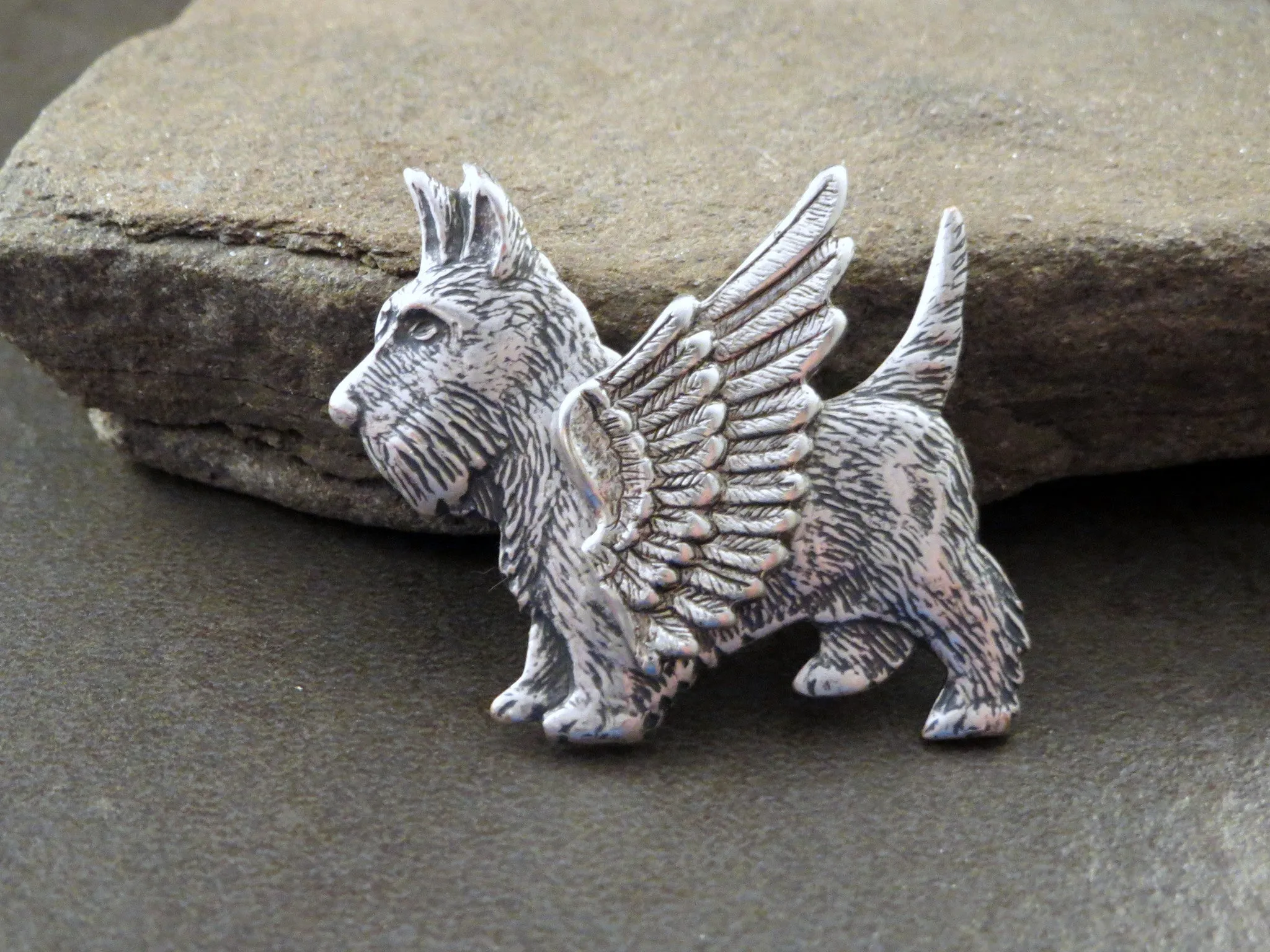 Handmade Steampunk Angel Scottie Dog Brooch