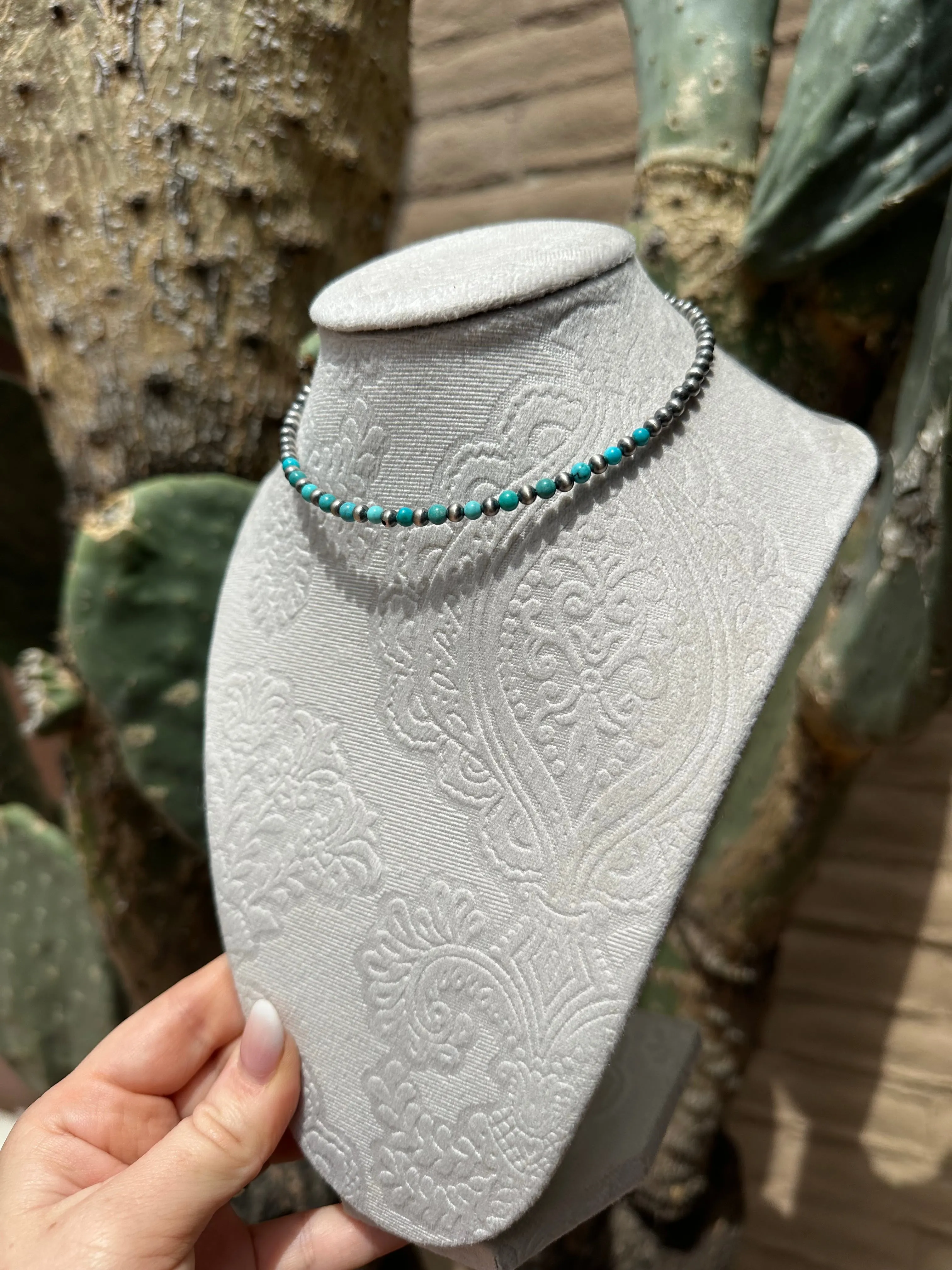 Handmae Turquoise & Sterling Silver Beaded Wrap Choker Necklace