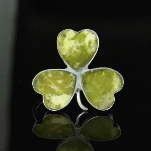 Irish Connemara Marble Shamrock Brooch, 1920s