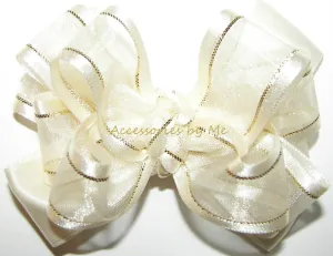 Ivory Gold Organza Satin Lame Hair Bow