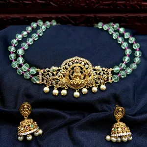 Lakshmi Matte Gold Green Pumpkin Beads Handmade Choker Set