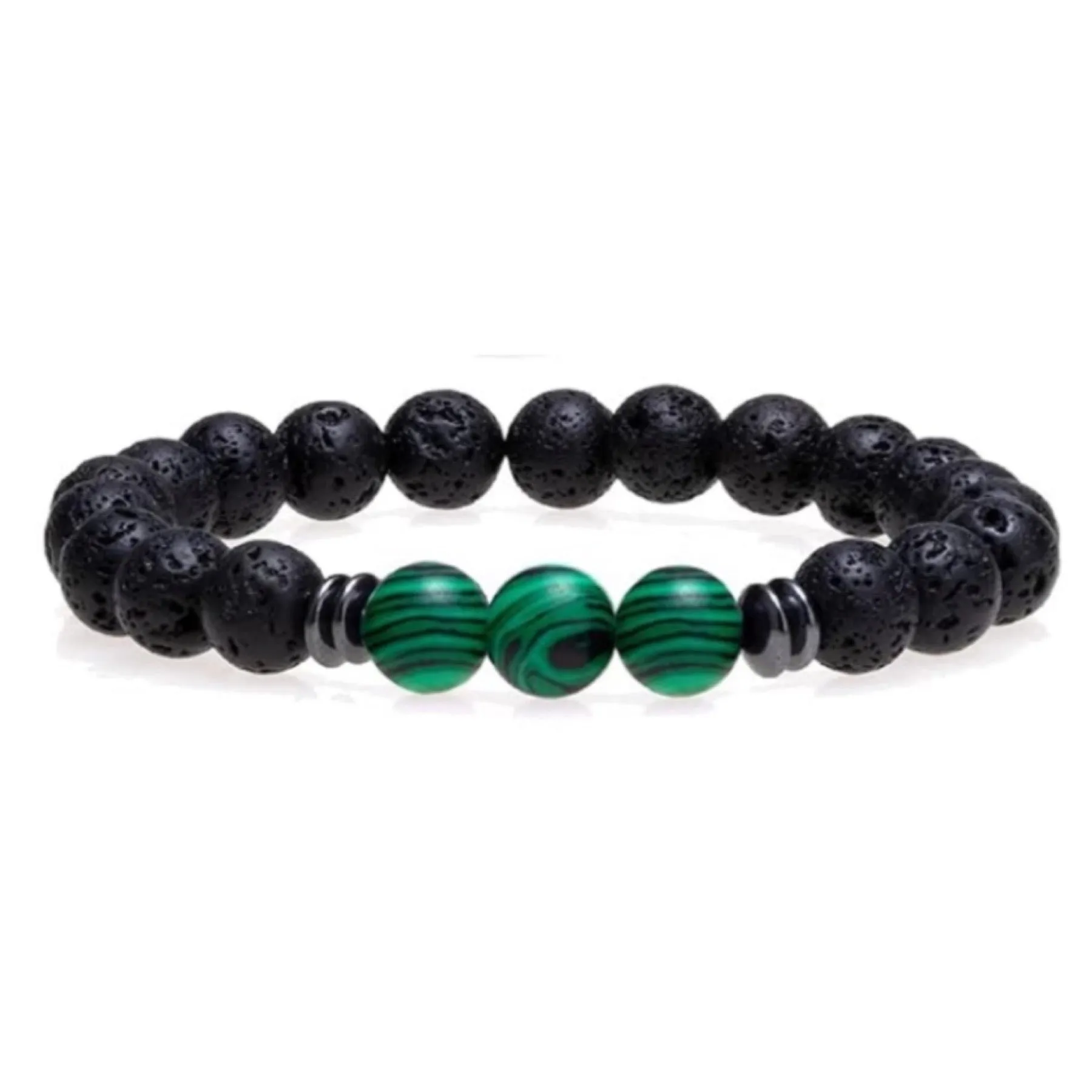 Lava Stone and Malachite Bracelet